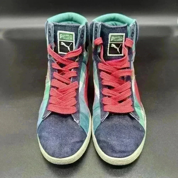 Puma First Round EX Mid Denim Plaid Coral Woman's Size 7 Casual Sneaker - Picture 4 of 9